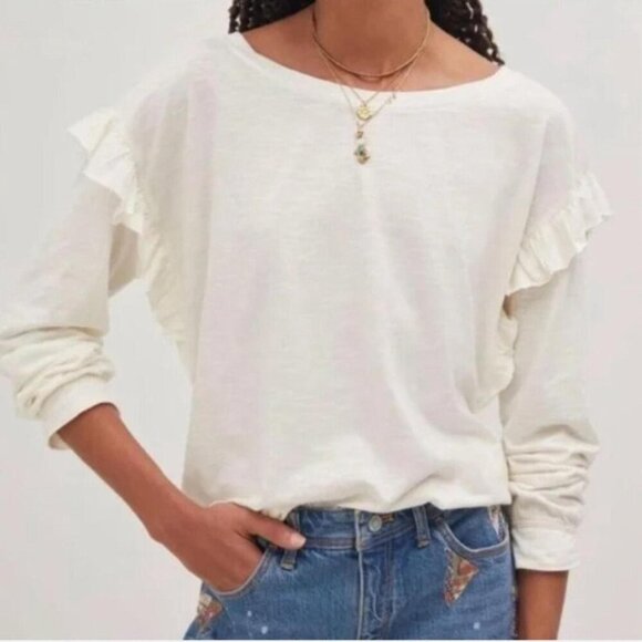 Anthropologie Tops - Anthropologie Pilcro Ruffle Open Back Long Sleeve Shirt
